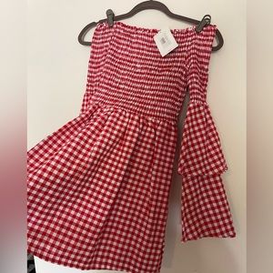 RiffRaff boutique off-the-shoulder red/white gingham dress
